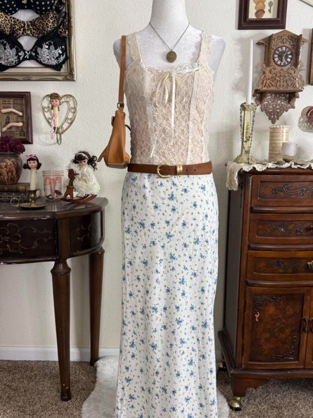 Dainty cottagecore floral romantic maxi skirt